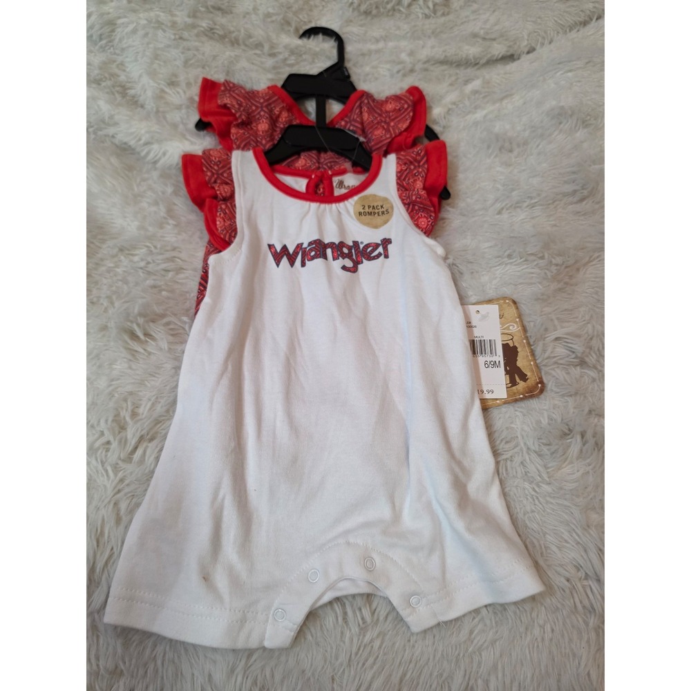NWT Wrangler Baby Girls 2-Pack Flutter Sleeve Rompers Set - Size 6-9 Months